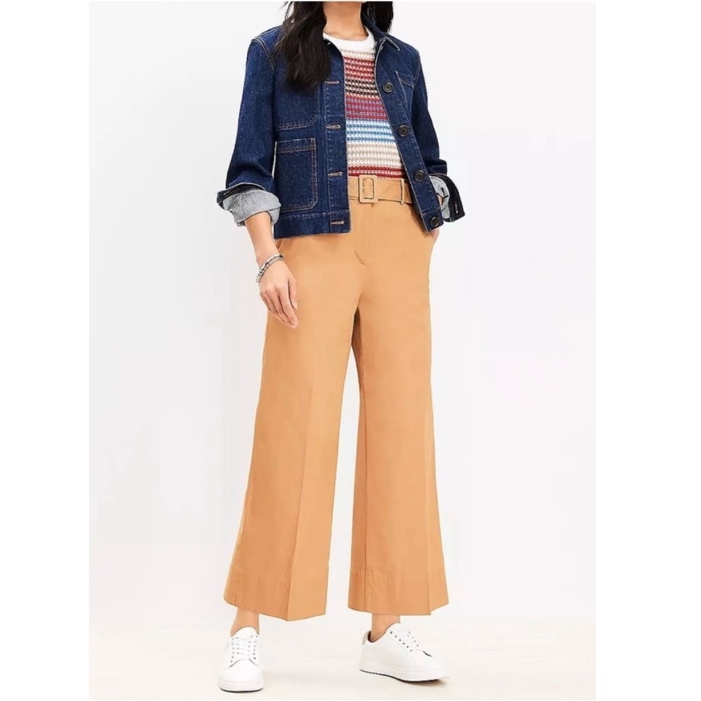 Ann Taylor LOFT Tall Twill Relaxed High Rise Wide Leg Trouser Pant Tan 6T